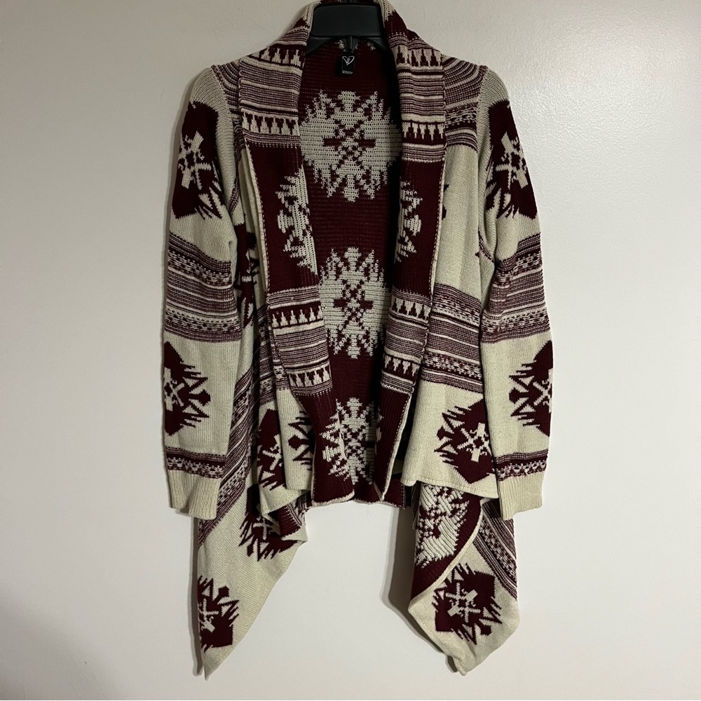Windsor Southwestern Tribal Waterfall Cardigan Burgundy Cream M1336 ML